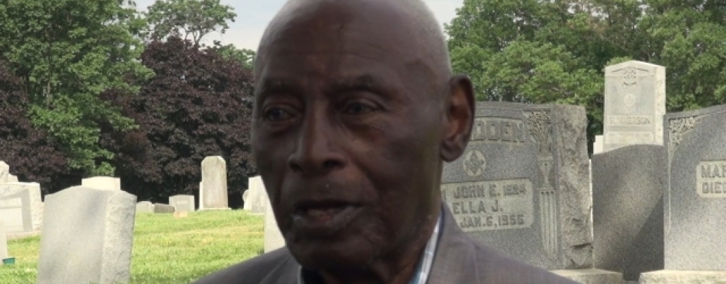 Charles Blockson talking in cemetery